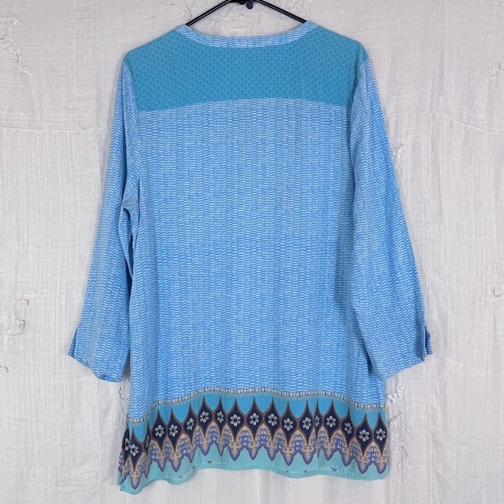 J. Jill Navy & Aqua Boho Tunic Blouse 🎉Host Pick🎉 - Picture 6 of 11